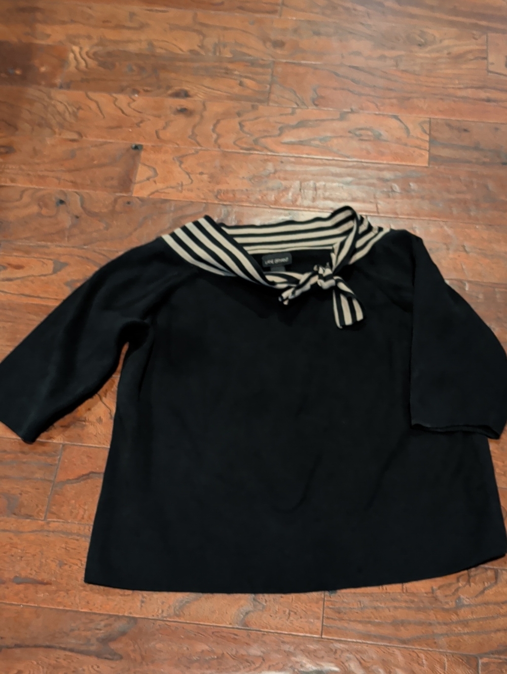 Lane Bryant Black Knit Sweater with Cream-Striped Sailor Collar